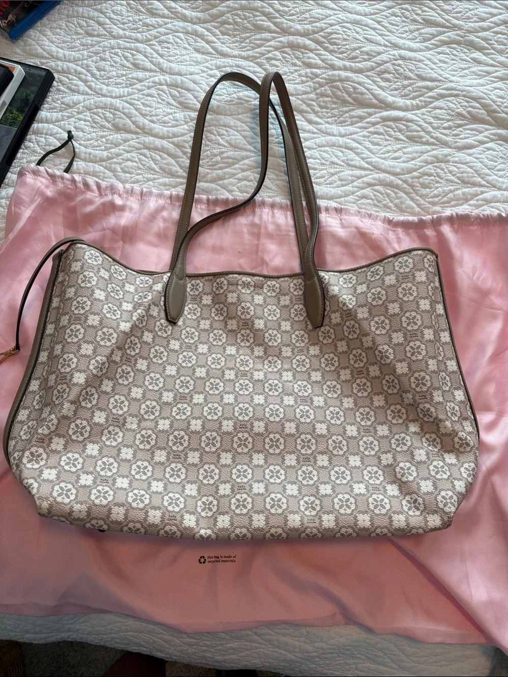 kate spade pink beige floral jacquard tote